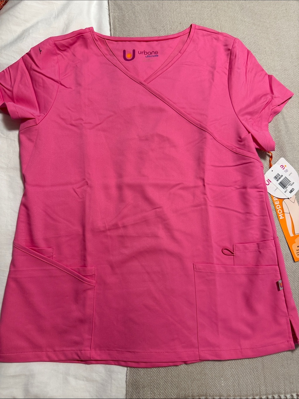 Urbane Hot Pink V-Neck Short Sleeve Scrub Top